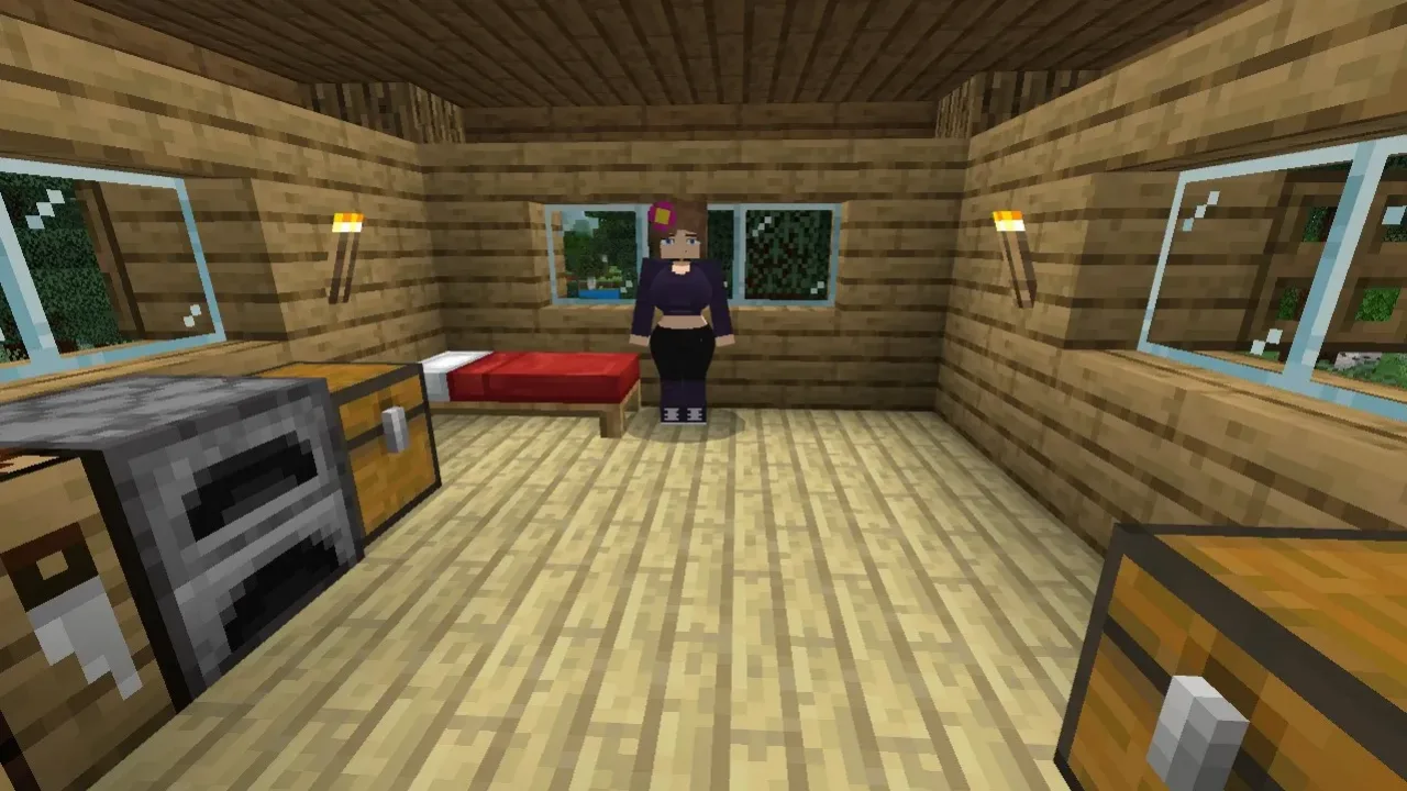 Jenny na casa de bétula mod Jenny 2 para Minecraft Bedrock