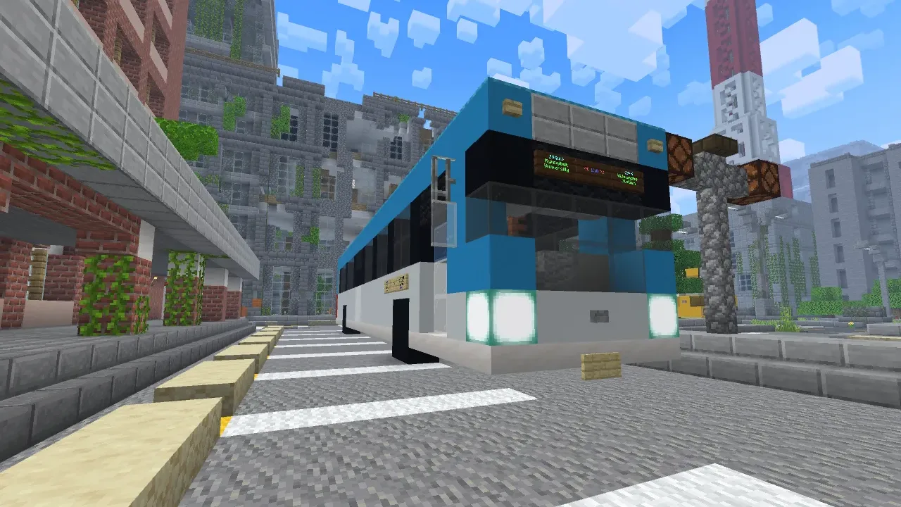 ônibus no mapa da cidade do Apocalipse Zumbi para Minecraft PE