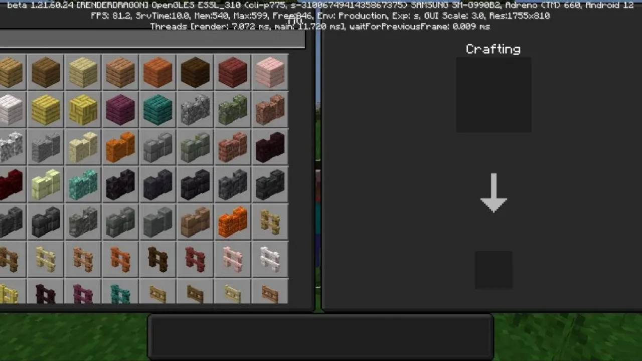 Crafting do Menu Mod para Minecraft PE