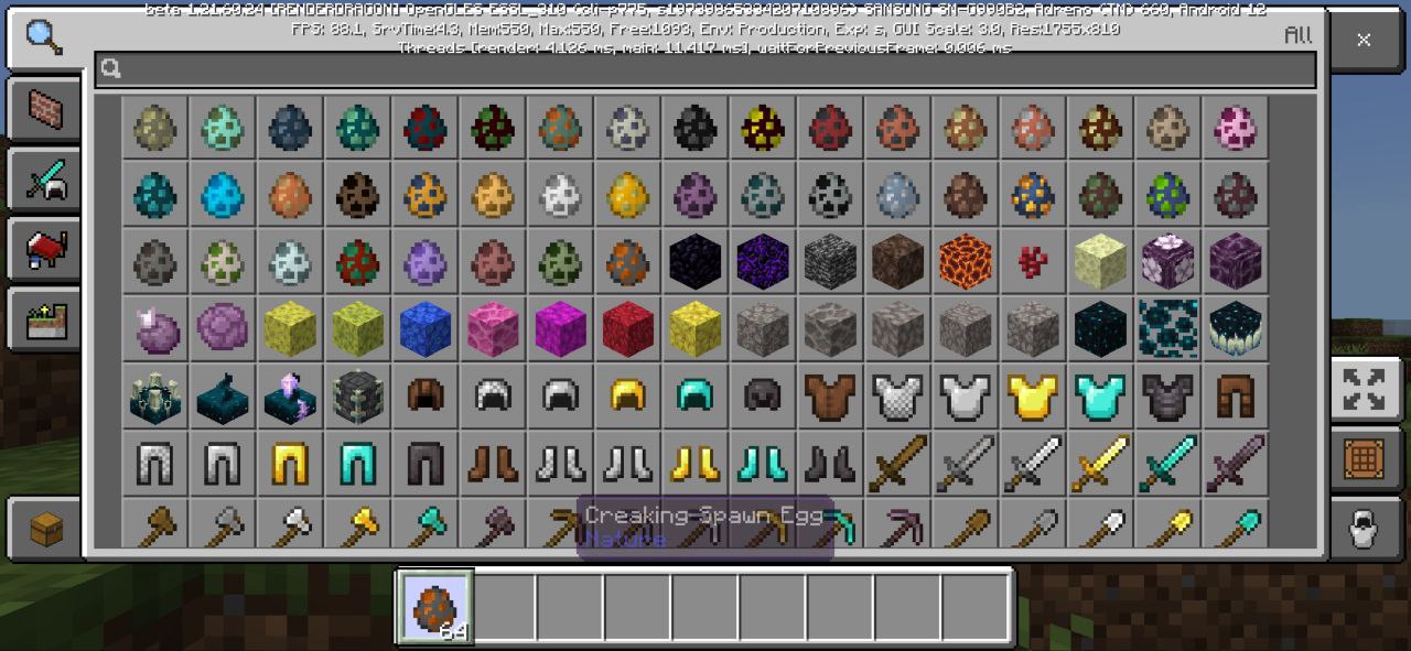 Inventário de texturas para Minecraft PE 1.21